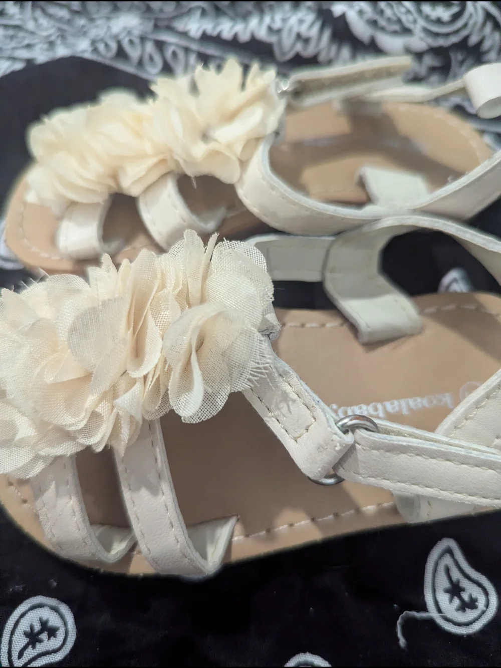 Girls Cream Floral Strap Sandals